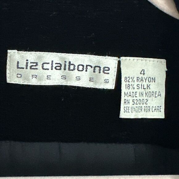 VTG 80s Liz Claiborne Black Velvet Dress Size 4 Faux Wrap Silk Bow Dark Academia - Picture 3 of 13